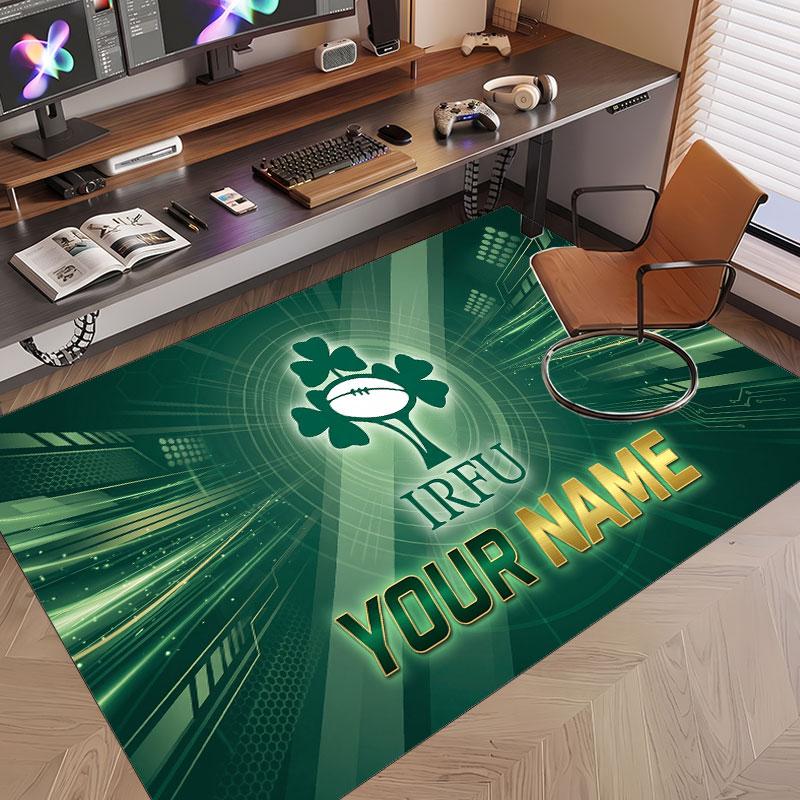 Custom Rug Ireland Rugby Pattern Print Name Text Soft Non‑Slip Floor Carpet for Home Indoor Decoration