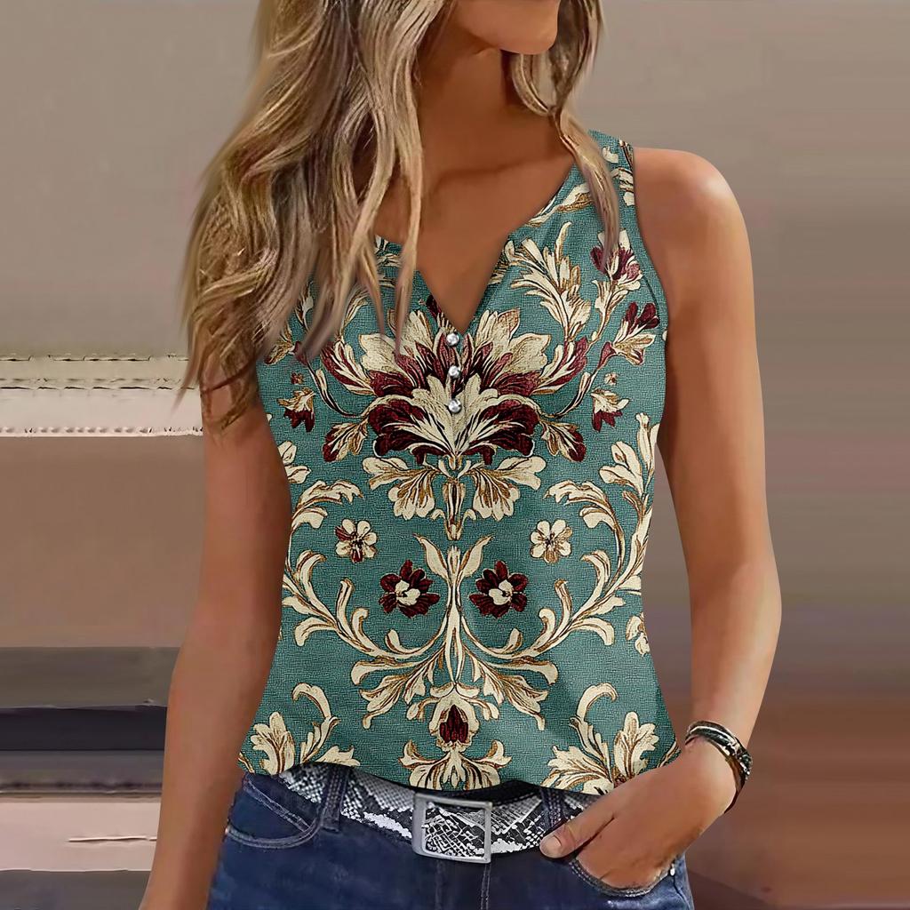 Naiste vabaaja V-kaelusega trükitud varrukateta vestid