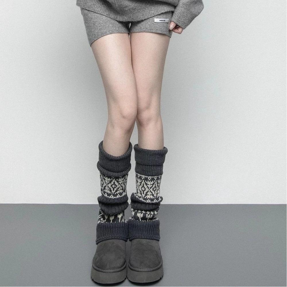 

Soft Matching Shoes Knitted Mid-Calf Socks Keep Warm Long Tube Boot Socks Thick Knitted Foot Cover Winter One Size сірий