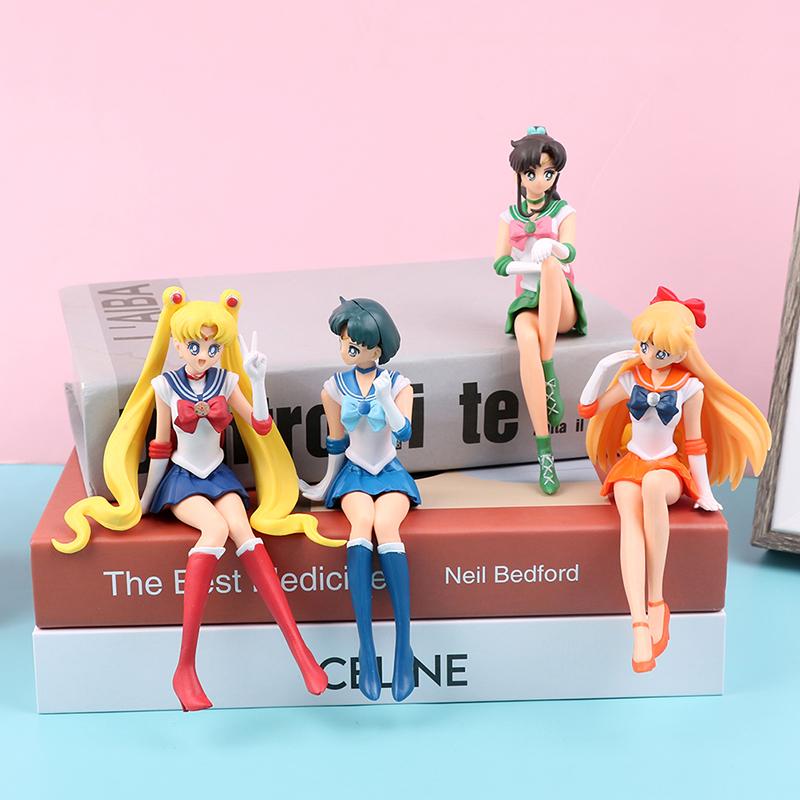 12CM Anime Sailor Moon Action Figure Beautiful Girl Water Ice Moon Pluto Yellow Hair Kawaii Sitting Collectible Model Toy