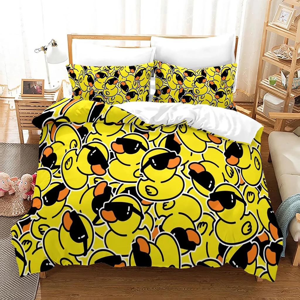 Set Biancheria da Letto Anatra Gialla Stampa 3D Ragazzi Ragazze Singolo Matrimoniale King Size Copripiumino Federa Letto ragazzi Adulto Tessile per la Casa