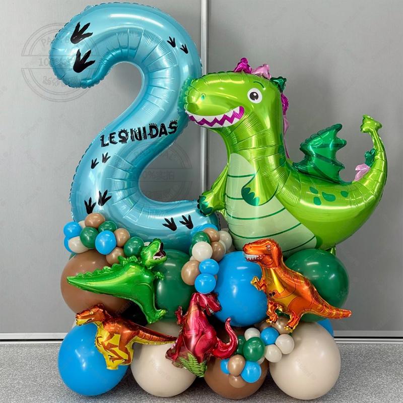 64pc/set Little Dinosaur Blue Series Digital Aluminum Film Balloon 1-9 Suitable for Birthday Party Anniversary Graduation Gift