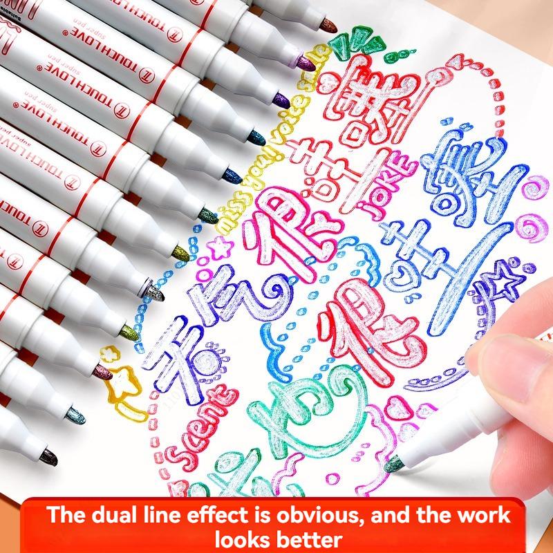 Double Line Outline Pens 12/24 Colors Self-Outline Metallic Markers Glitter Writing Drawing Pen for DIY Art Crafts Scrap Booking