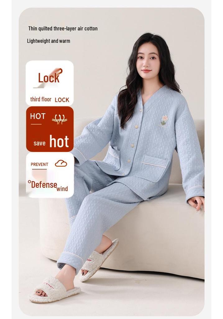 Women's Autumn/Winter 2025 Pure Cotton Kimono Pajamas - Thick, Warm, Layered.