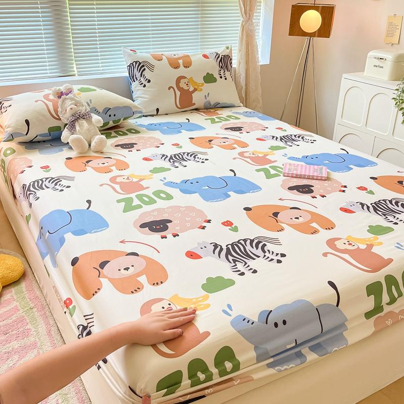 100% Cotton Bedsheets Cartoon Style Fitted Sheet For Kids Room Skin-Friendly Mattress Cover (No Pillowcase)
