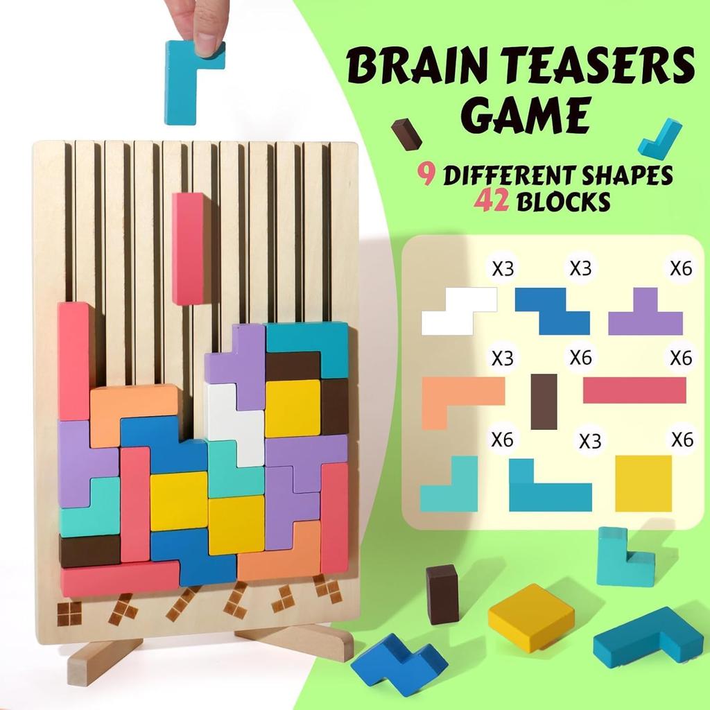 Wooden Colored 3D Russian Block Puzzle Jigsaw Puzzle Toy Montessori Educational Gift Educational Toys for Toddlers Brain Teasers for Toddlers3-6 Years