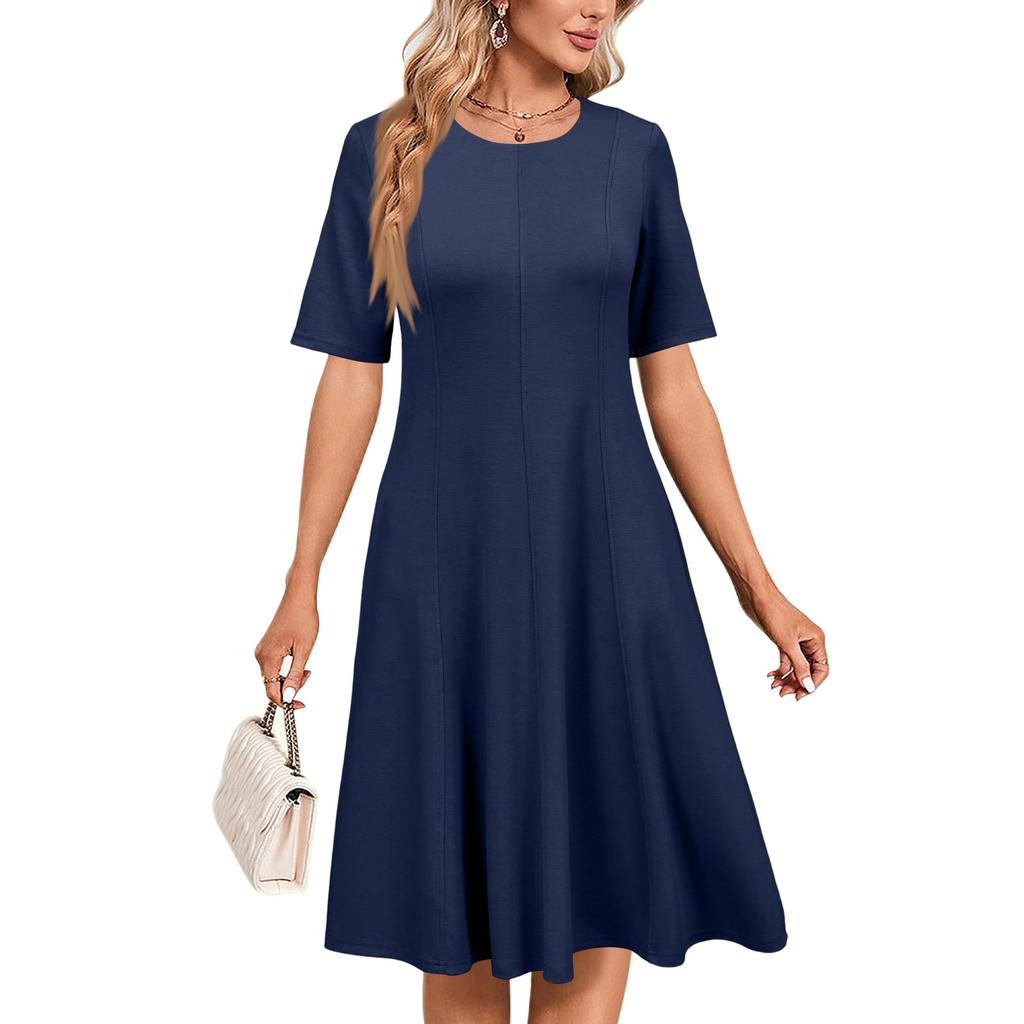 Women's Casual Elegant Short Sleeved Round Neck Dress
