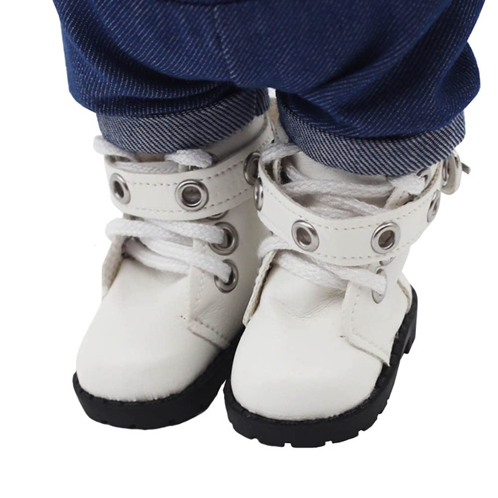 Niannyyhouse 20cm Plush Biker Boots, 5.5cm Long, Cotton Doll Leather Shoes (White)