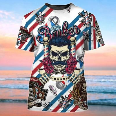 Summer New Men's T-shirt 3D Printed Pattern Barber Shop Comfortable and Casual Trend Round Neck Plus Size Top Casual Short Sleev