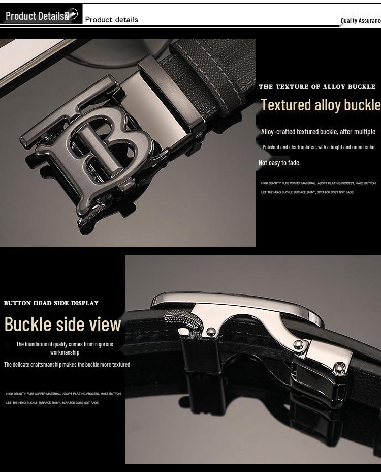 New B Brand Men's Genuine Leather Automatic Buckle Belt - Top Layer Cowhide, Business Casual Style