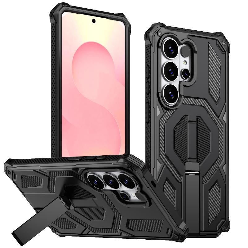 For Magsafe Magnetic Wireless Charging Soft TPU+Hard PC Armor Phone Case For Samsung S26 Ultra S24 S25 Ultra Plus FE Stand Cover