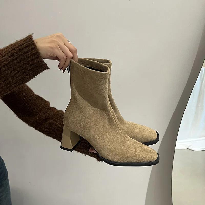 Vintage Thick Heel Square Toe Women Ankle Boots Ladies Elegant Mordern Short Botas Autumn Winter Zapatos De Mujer