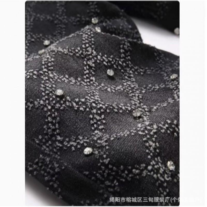 Mens Black Slim Fit Stretch Denim Jeans With Embroidery Detail Flared Leg Mid-Rise Teens Young Adults 2025