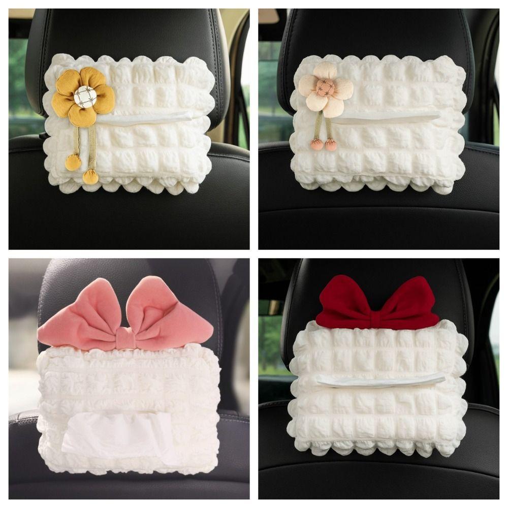 Bow Flower Car Tissue Box Puff Grid Paper Organizer Storage Bag  for Car Back Seat