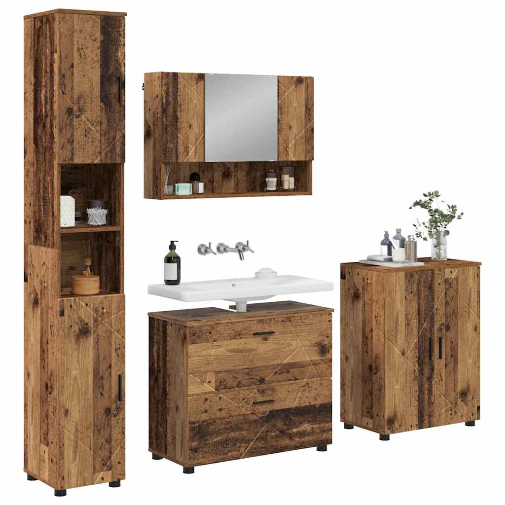 Bathroom Furniture Set with Door 4 Pcs Reclaimed Wood Plywood and Metal