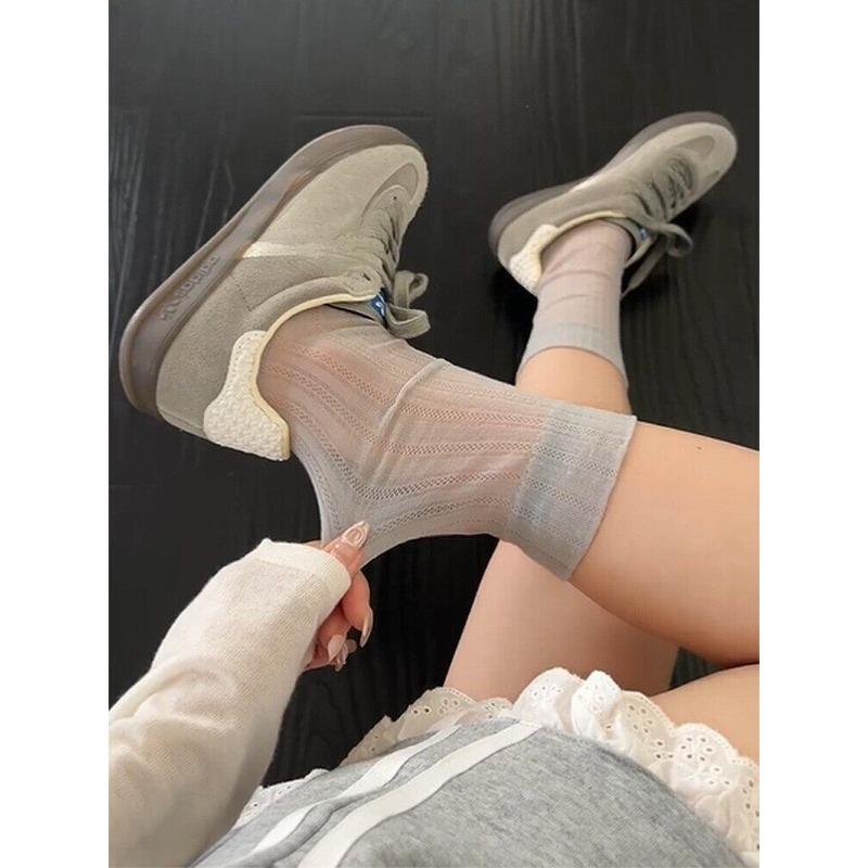 Ballet-style Stockings - Sheer Lace Pile Stockings - Cool-feeling Mid-calf Socks - Summer Lightweight Style - Icy Socks