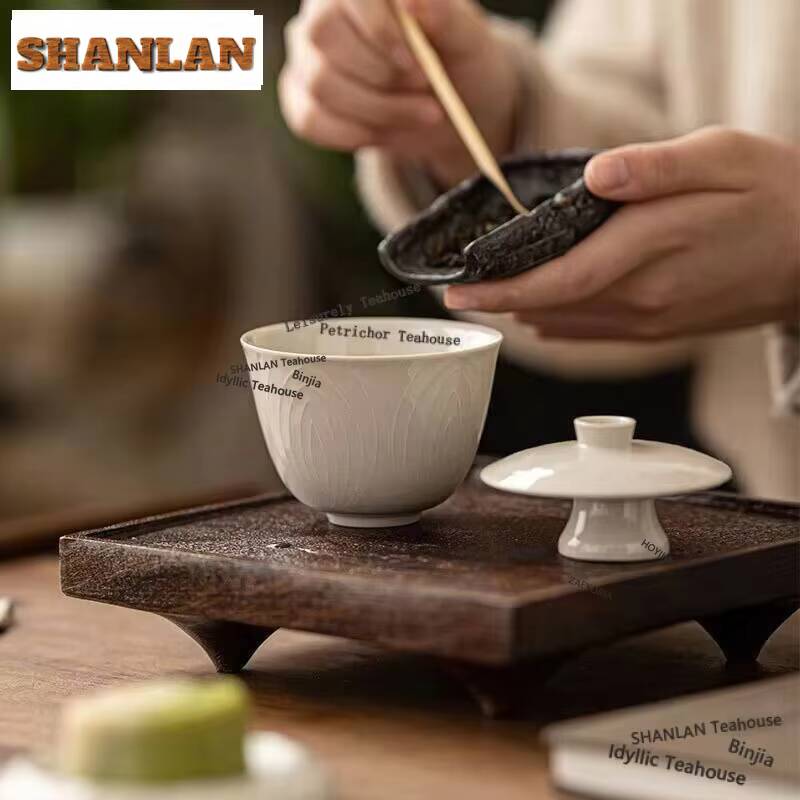 HOYIHM 150ml Retro Grass Wood Ash Gaiwan Antique Non Hot Hand Tea Bowl Tea Tureen Tea Maker Cover Bowl Cafes Accessories Gifts