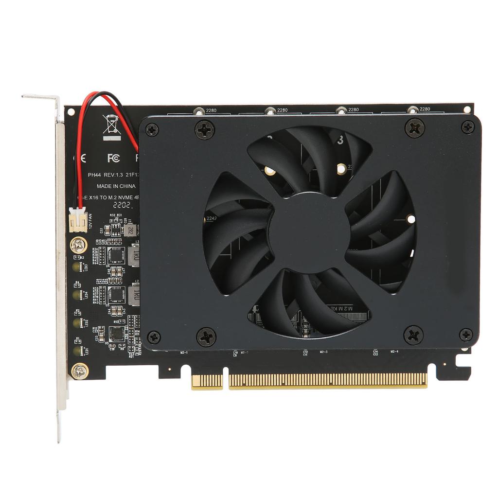 M.2 PCIE Adapter PCIe 4.0 X16 to 4 Port M.2 NVMe with Cooling Fan NVME Raid Card 4x32Gbps M.2 SSD