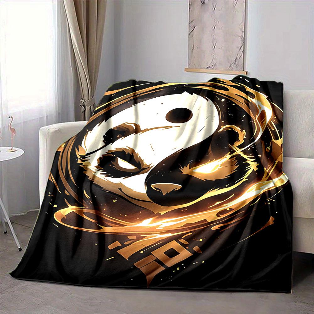 1pc Panda YinYang Blanket, Lightweight Flannel Blanket for Sofa, Bed, Travel, Camping, Living Room, Office,144