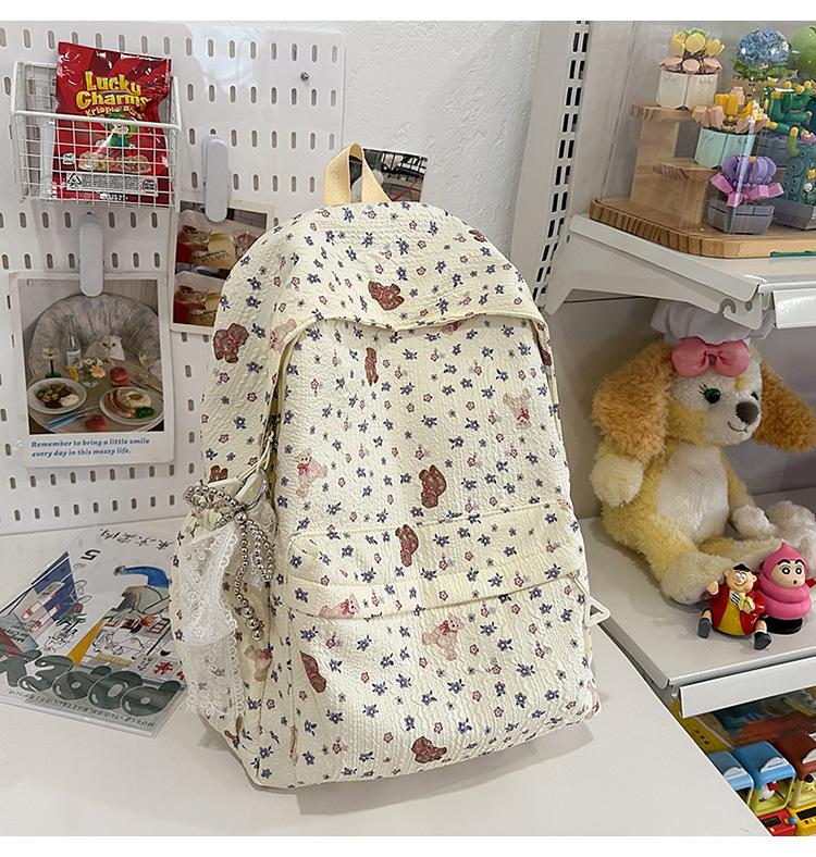 School bag cute lightweight printed bear versatile junior high school students simple spring outing casual sweet shoulder