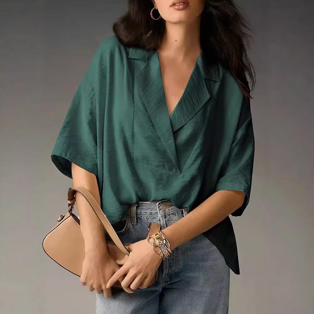 European Summer French V-Neck Elegant Short-Sleeve Top