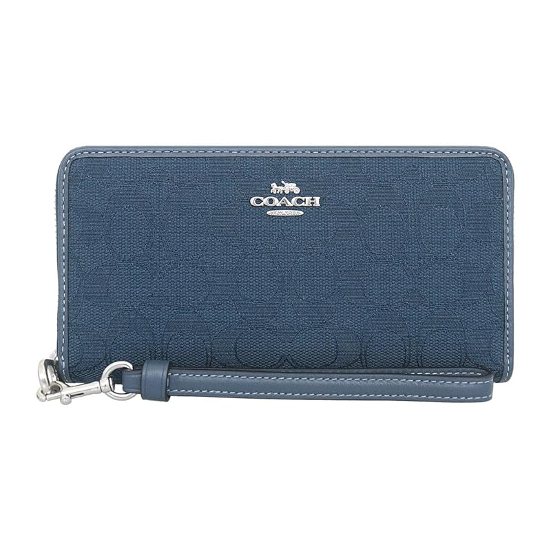 

[coach] Wallet (long wallet) FCU150 CU150 Denim x dark denim signature jacquard leather long zip around wallet (with strap) ladies [Outlet product]