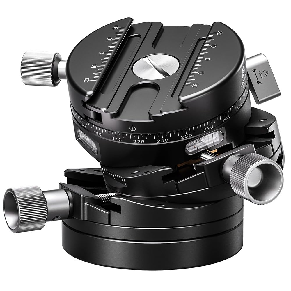Leofoto G20 Geared Pan Gear Horizontal 50mm Base 20kg Load 036884 Head, 2-Axis Adjustment, ±15° Adjustment, Arca-Swiss Compatible, Diameter, Capacity,