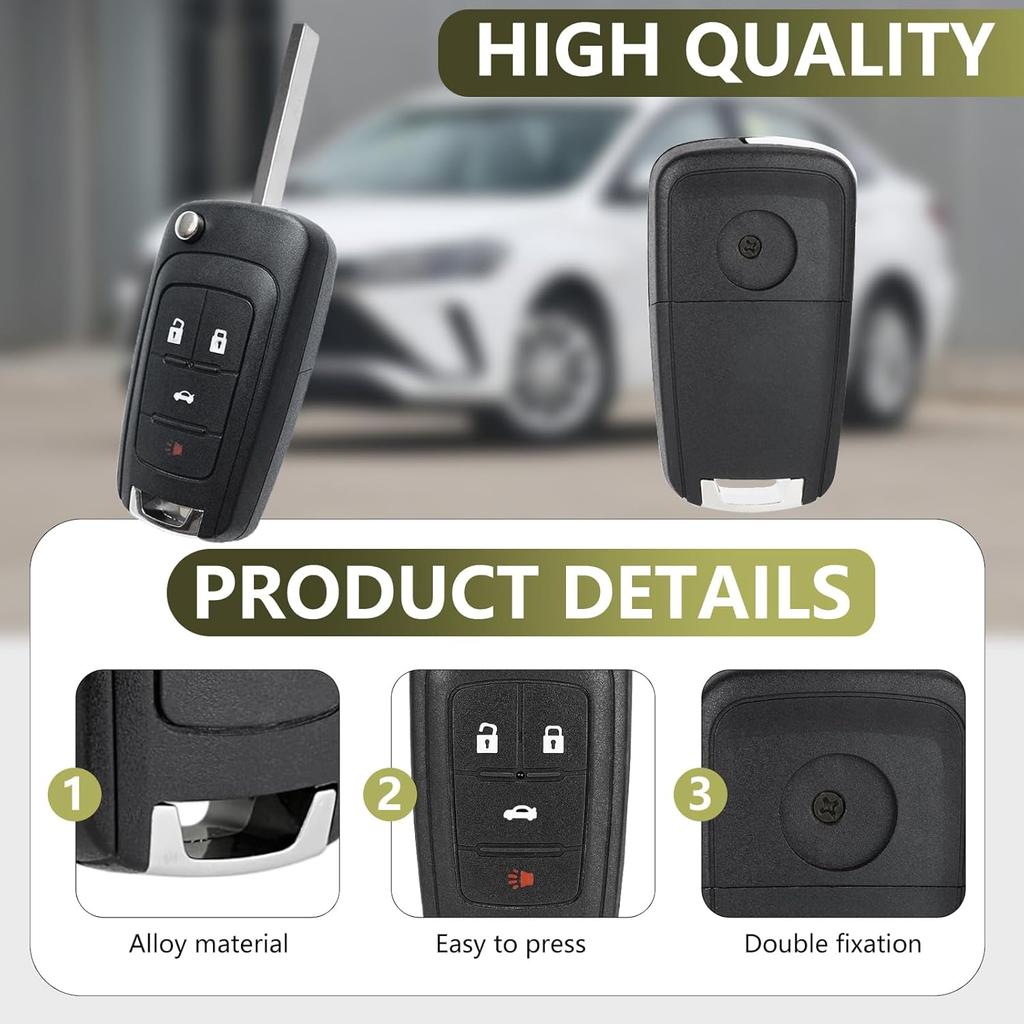 2 Pack 4 Button Key Fob Shell For Chevy Cruze Impala Malibu Sonic Equinox Camaro Buick Regal Encore Verano Lacrosse GMC Terrain 2010 2011 2012 2013