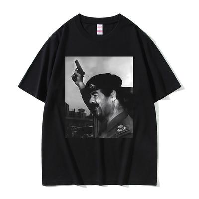 Saddam Hussein with Gun Funny Meme Tshirts Unisex Women Fashion Oversized Streetwear Unisex Casual Soft Cotton Short Sleeve Tees