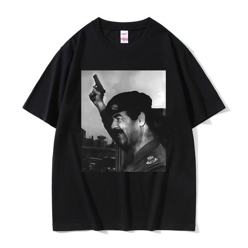 

2025 Summer Saddam Hussein with Gun Funny Meme T-shirts Men Women Fashion Oversized Unisex 100% Pure Cotton Printed T-shirt M