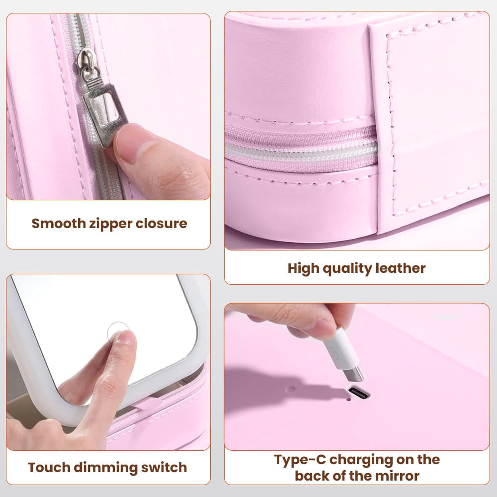 Ouwald Makeup Bag With Led Mirror, Travel Makeup Case with 3-Color Adjustable Light Mirror, 1200mAh Rechargeable LED Makeup Mirror Organizer