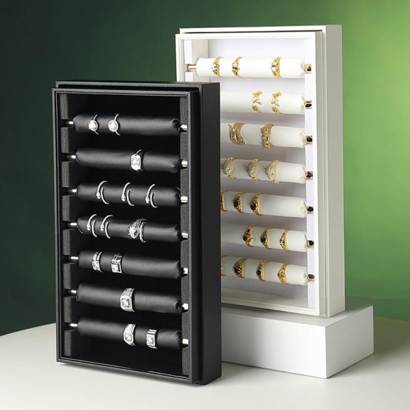 PU Leather Ring Holder Jewelry Tray with Protective Cover Professional Finger Ring Organizer for Storage and Display
