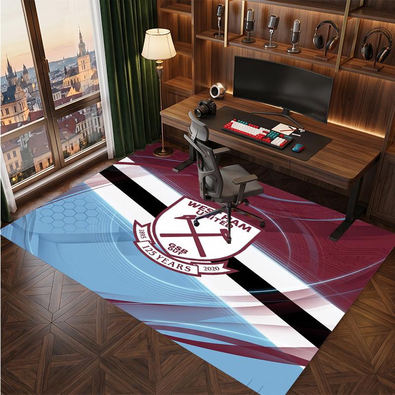 West Ham United Football Print Crystal Velvet Rug, Comfortable Water Absorbent Non Slip Indoor Floor Carpet