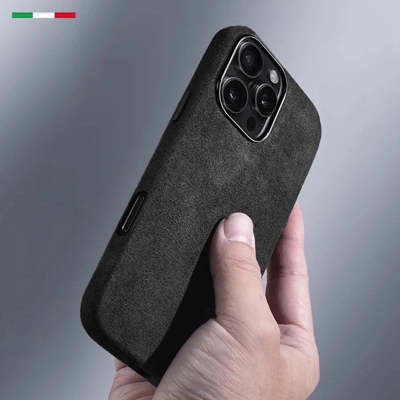 Italië Magnetische Hoes voor iPhone 12 13 14 15 16 Pro Max Premium Telefoonhoes Geïmporteerd Suède Leer All-inclusive Achterkant
