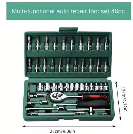 Portable 46pcs Screwdriver Socket Bit Set Ratchet Wrench Combination Tools Kit with Extension Bar Portable Case