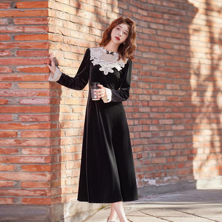 

Spring and Autumn New Year s New Year s Wear Red Velvet Bottom Dress Children M чорний