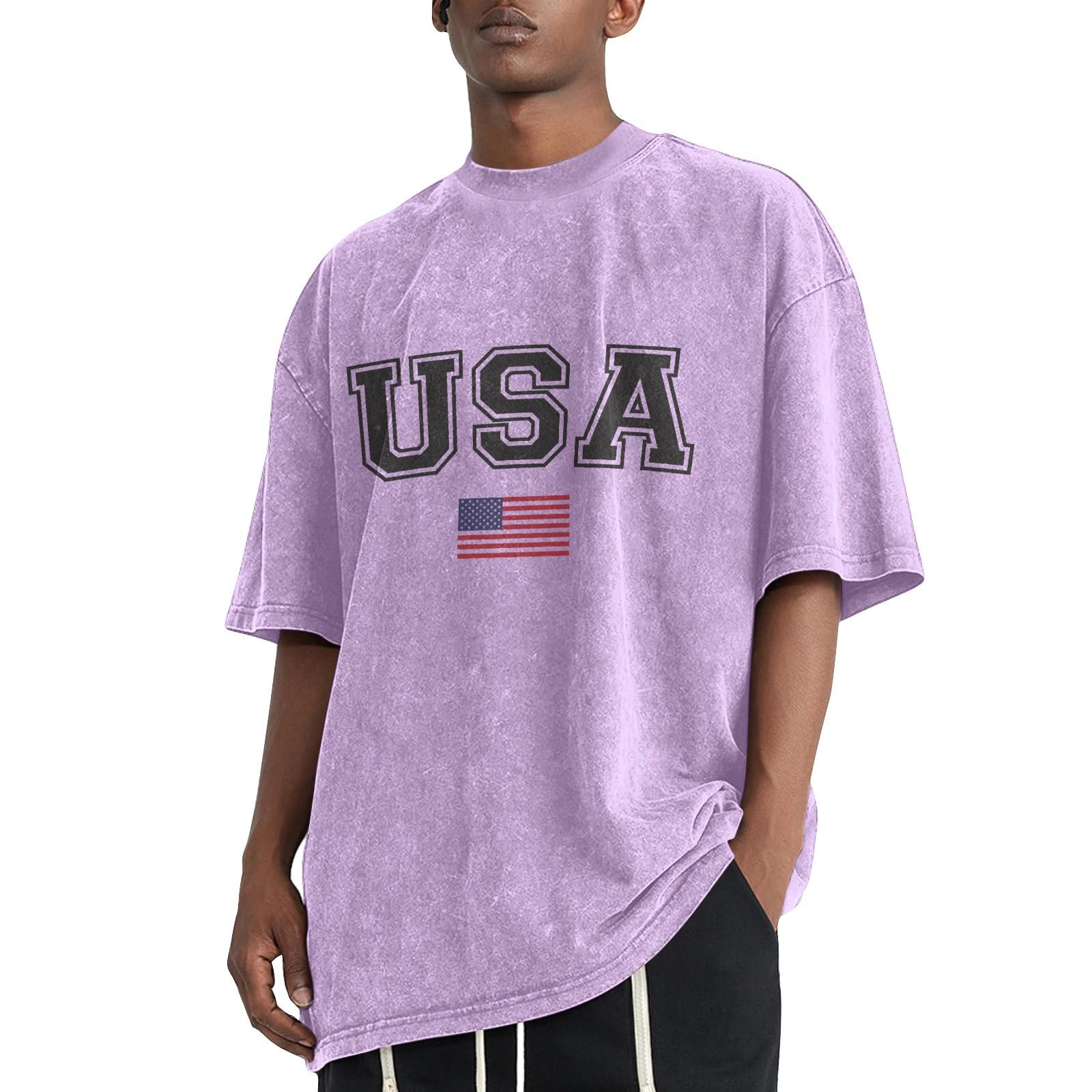 

Мужская летняя однотонная потертая футболка с заниженной линией плеч, мужская повседневная модная футболка XL фиолетовый