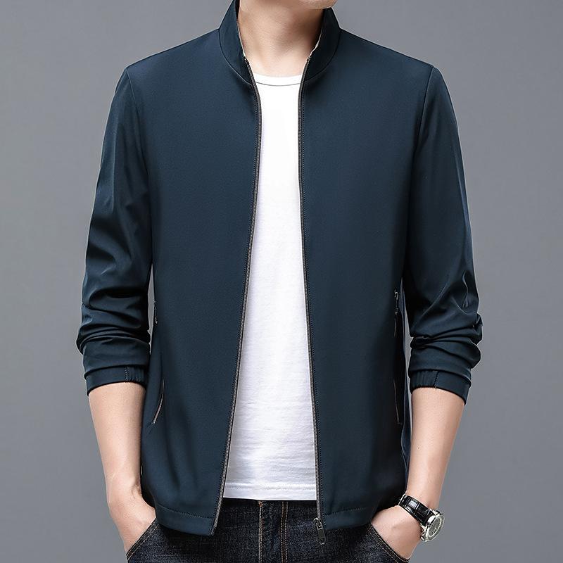 Spring and Autumn Middle-aged Men's Jacket Thin Casual Breathable Loose Solid Color Middle-aged and Elderly Handsome Dad Jacket