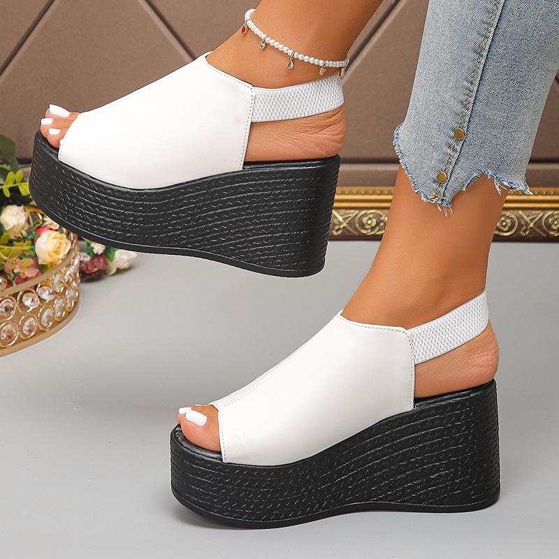 Fashion Fish Mouth Chunky Platform Sandals for Women Thick Sole Wedge Sandals with Elastic Band Summer Fashion High Heel Sandalias Mujer