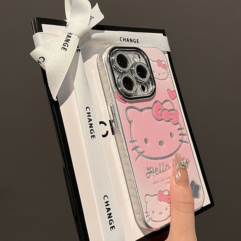 Cartoon Girl Heart Ins Feather Hello Kitty for Apple 16promax Mobile Phone Case 14 Lens Film 13pro