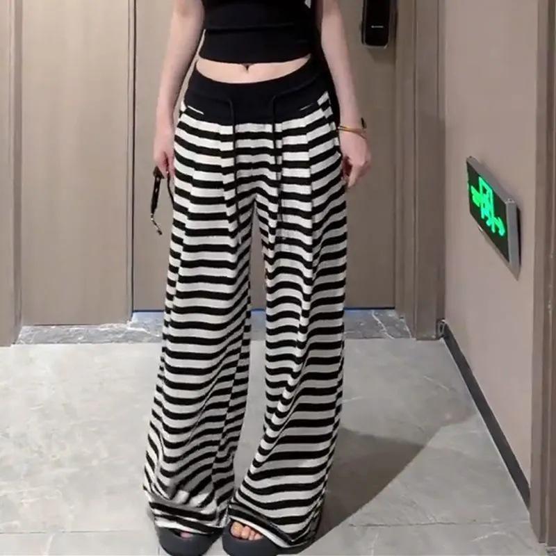 Women's Summer 2025 Striped High-Waisted Wide-Leg Loose Casual Pants
