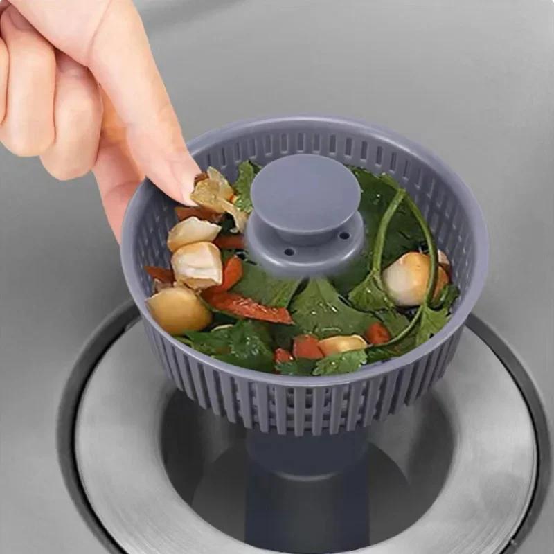 Kitchen Sink Bounce Core ABS Anti Clogging Drain Press Type Vegetable Basin Sink Drain Insect and Odor Resistant Universal