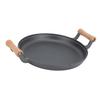 BBQ Grill Pan with Dual Wooden Handles Round Cast Iron Steak Frying Meat Roasting Skillets for