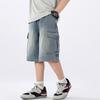 Summer Teen Boys Denim Shorts Fashion Solid Color Big Pocket Thin Jeans Pants for 4-14 Years Kids Children Casual Trousers