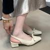 Neue französische Sandalen mit eckiger Spitze, Schleife, dickem Absatz, Taschenkopf, Damen Sommer 2025, leicht ausgeschnitten, niedriger Absatz, hinten offen, einzelne Schuhe