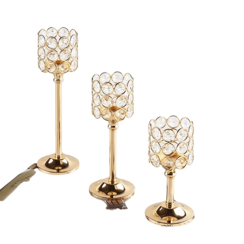 Retro Golden Candle Holder Crystal Metal Tea Stand Lamp Candlestick Wedding Decoration