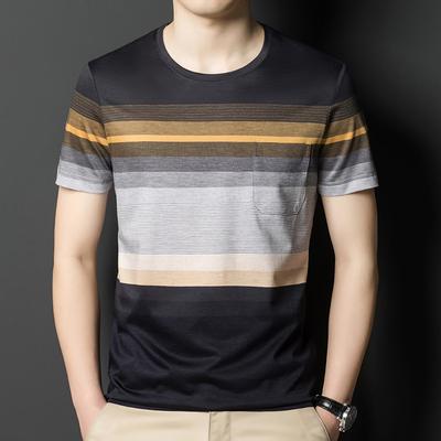 Herren Kurzarm Neues Rundhals Gestreiftes Halbarm T-Shirt Modisches Herren Casual Einfaches Basic Shirt Trendig