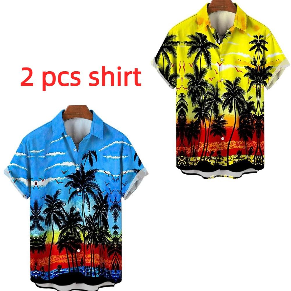 Multicolored Coconut Tree Printing Shirt Summer Hawaiian Beach Vacation Clothing Men's Fashion Street Style Shirt Daily Men's and Women's Shirt