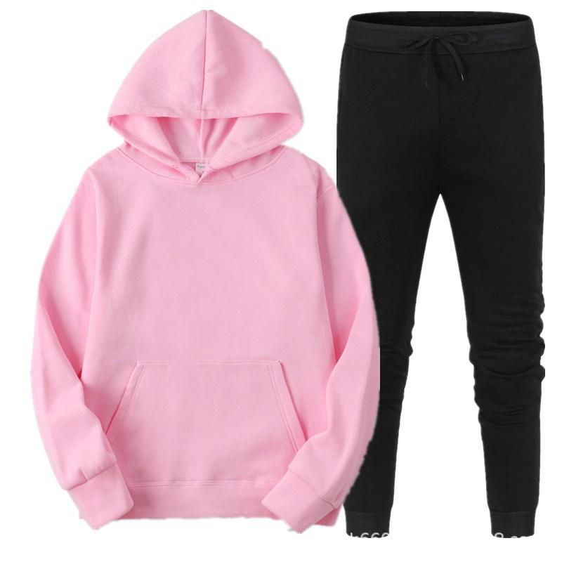 

Unisex Fleece-lined Hoodie & Sweatpants Set: Casual Solid Color for Spring/Autumn XXXL