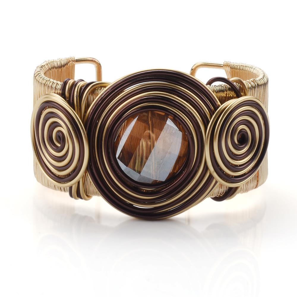 

Браслет ручной работы, наматывающийся, Преувеличенный браслет, Женский полый металлический браслет с ромбовидной полосой, Богемный, Ювелирное изделие